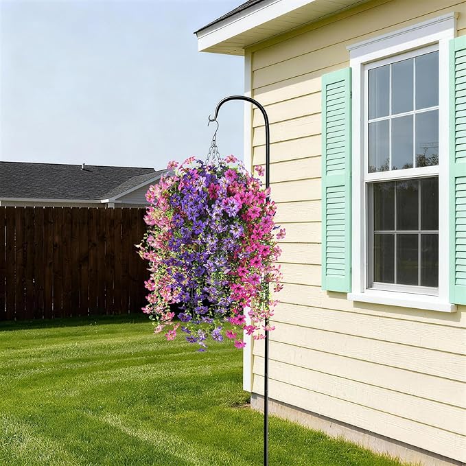 INQCMY Artificial Fake Hanging Plants Flowers Basket for Spring Outdoor Outside Decoration,UV Resistant Faux Silk Flower in Planter for Home Patio Porch Balcony Garden Yard Decor(Mixed Color)