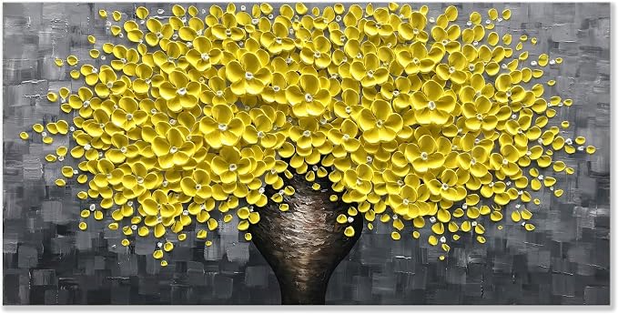 zoinart 3D Oil Painting on Canvas Yellow Flowers Modern Canvas Wall Art Home Decorations Floral Artwork Framed Wall Pictures Texture Contemporary Art Wall Decor