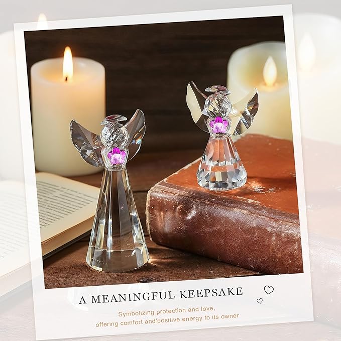 HDCRYSTALGIFTS Set 2 Crystal Angel Figurines Collectibles Gift for Women/Mom Art Glass Christmas Guardian Angel Statues Ornament