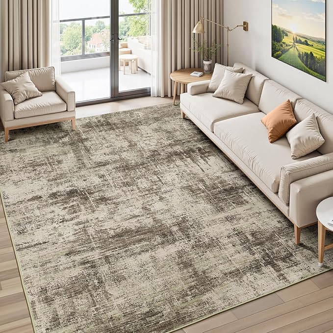 Lofus 5x7 Area Rug for Living Room, Brown Abstract Rugs with Non-Slip Backing, Neutral Modern Washable Carpet for Bedroom Dining Room Home Office Nursery Indoor