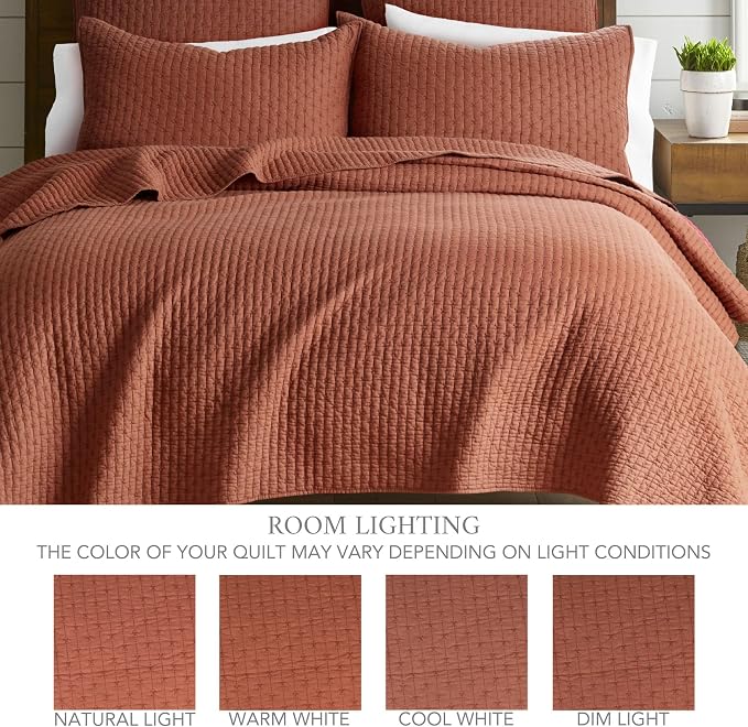 Levtex Home Cross Stitch Reversible Queen Bedspread Set (104x106in) with 2 Pillow Shams (26x20in) - Stitch Texture - Adobe - Cotton Queen Size Bedspread Set - Lightweight, Soft, Pre-Washed