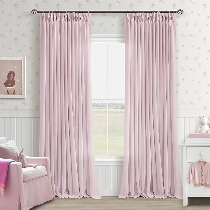 Light Pink Linen Pinch Pleated Curtains 108 Inch Length 2 Panels for Girls Bedroom Nursery Soft Thick Linen Window Curtains 108 Inches Long Semi Sheer Light Filtering for Living Room Blush Dusty Pink