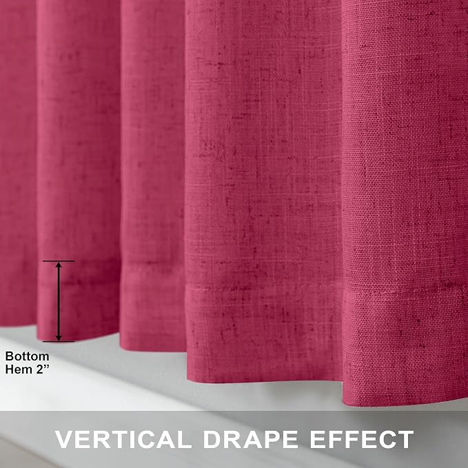Pitalk Christmas Red Hot Pink Curtains for Bedroom 84 Inch Length 2 Panels Back Tab Pocket Semi Sheer Linen Rainbow Colored Girls Curtain for Kids Room Living Xmas Raspberry Fuchsia Magenta 52x84 Long