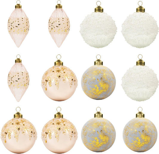 Papyrus 12 Piece Soft Snow Glass Ornament Set, 3.15" Dia, 4 Styles Equally Assorted