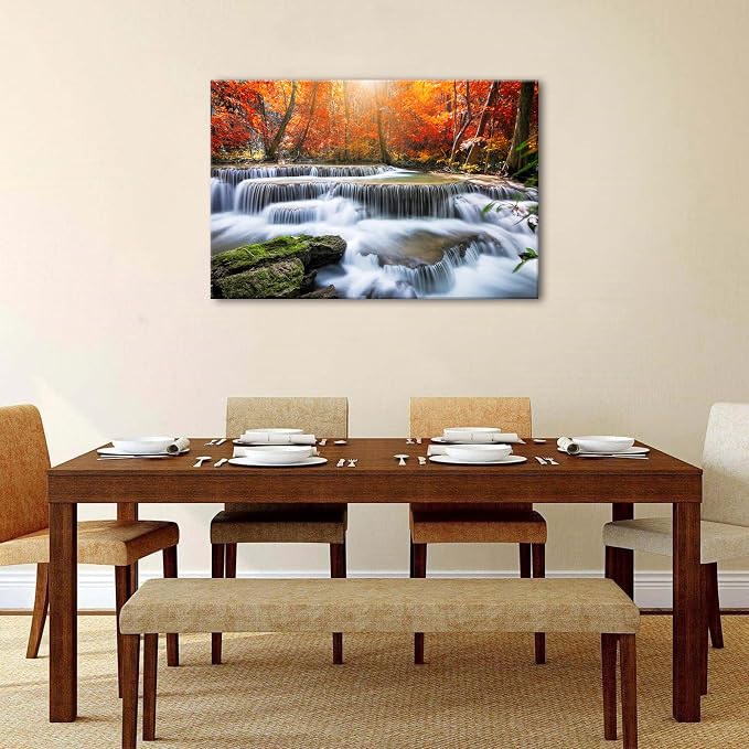 National Park Landscape Wall Art Colorful Maple Trees Wall Decor Country Waterfall Painting Canvas Prints Autumn Scenery Pictures Vintage Artwork for Living Room Office Bathroom Home Decoration 24x36"