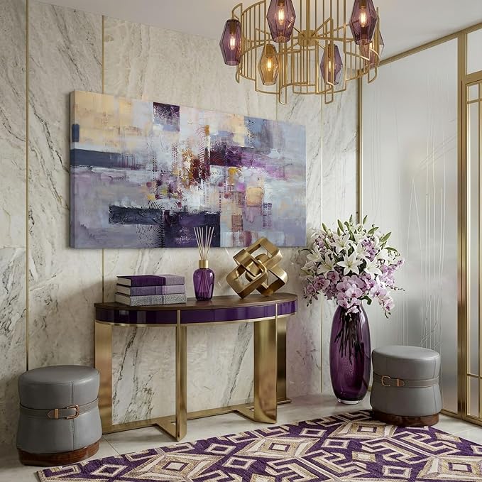 YDYSUNE Contemporary Abstract Canvas Wall Art - Purple Gold Wall Decor Minimalist Painting,Modern Artwork Pictures for Home & Office Walls,Artwork For Living Room Ready to Hang Size 24×48 Inch