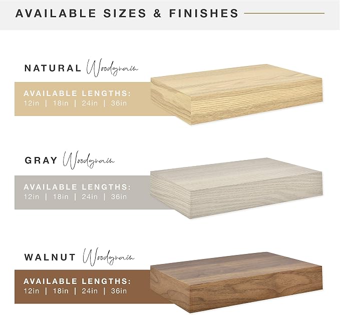 MCS Floating Shelf, Room Decor Wooden Shelf, Walnut Woodgrain, 12 x 8 Inch, Set of 2