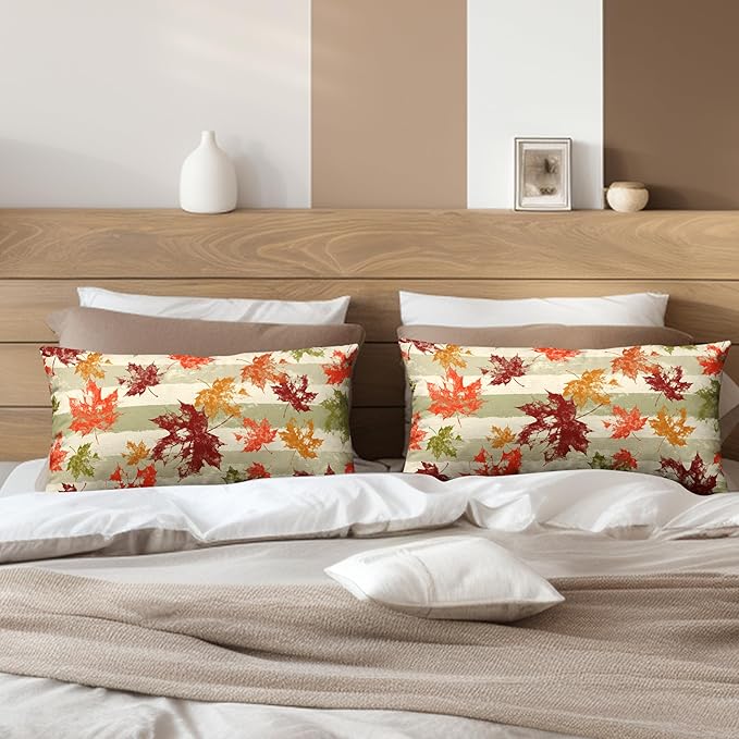 Thanksgiving Red Maple Leaves Lumbar Throw Pillow Covers Fall Pillow Covers 12x20 Set of 2 Rectangular Outdoor Pillow Covers Colorful Autumn Waist Pillowcase for Patio Home Decor Couch