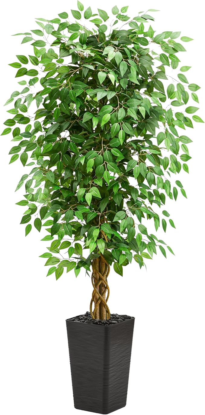 Artificial Ficus Tree 5FT Faux Floor Tree with Planter UV Resistant Potted Fake Silk Plant - Faux Trees Indoor Outdoor Lifelike Fake Ficus Tree for Home, Living Room Bedroom Topiary Tree
