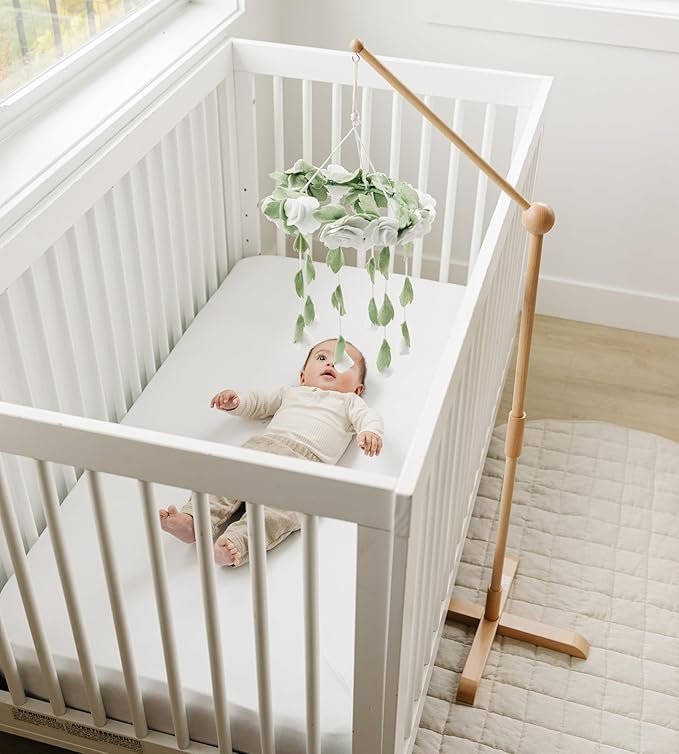 Crib Mobile Arm Wooden Floor Stand, Baby Mobile Arm for Crib & Bassinet, Adjustable Height Universal Fit, 100% Natural Beechwood, Hanger Nursery Decor & Gift Accessories (Original) – Sorrel & Fern