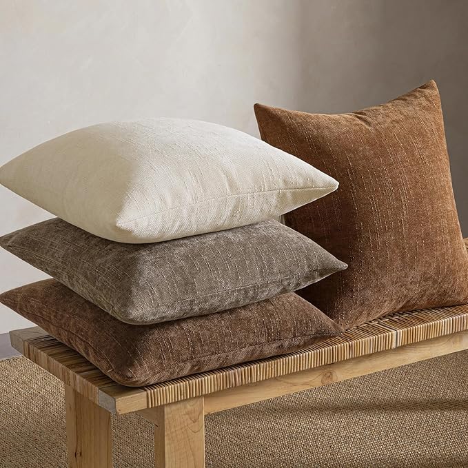 MIULEE Pack of 4 Decorative Throw Pillow Covers 22x22 Inch Brown Chenille Textured Throw Pillows Boho Farmhouse Rustic Accent Cushion Covers for Vintage Modern Home Decor Couch Sofa Bed Living Room