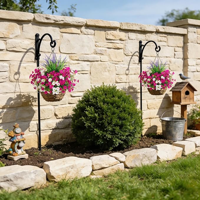 Artificial Flowers Fake Plants for Outdoors Decoration, 12 Bundles Silk Morning Glory with 2PCS Lavender Realistic UV Resistant Faux Spring Flowers for Outside Planter Yard Patio Garden Home Indoor