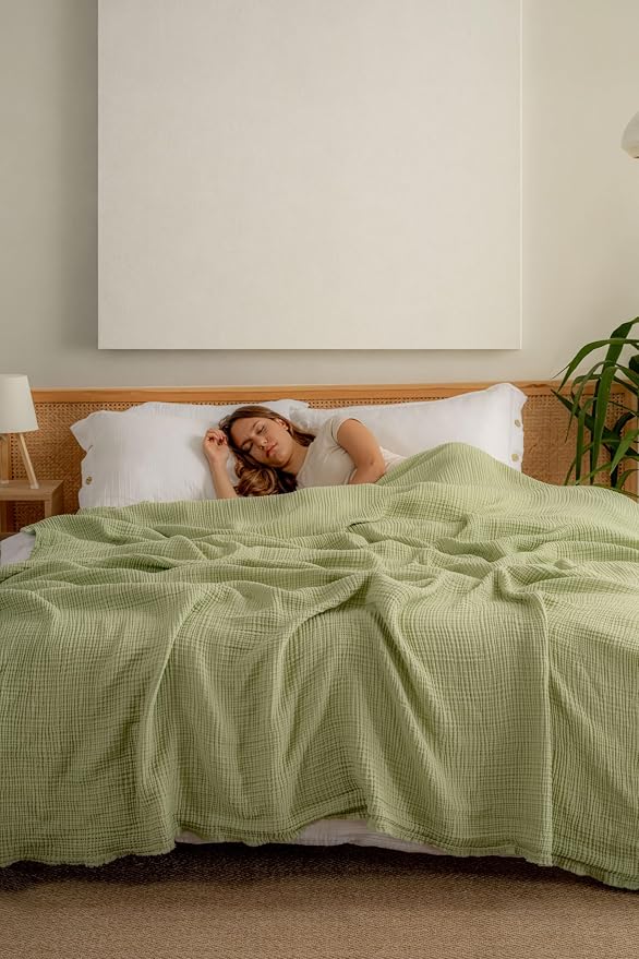 Muslin Blanket - Pure 100% Turkish Cotton Airy Soft Light Versatile Gauze Throw Blanket for Bed, Couch, Sofa (Sage Green, Queen XL Size (95" x 95" inch))