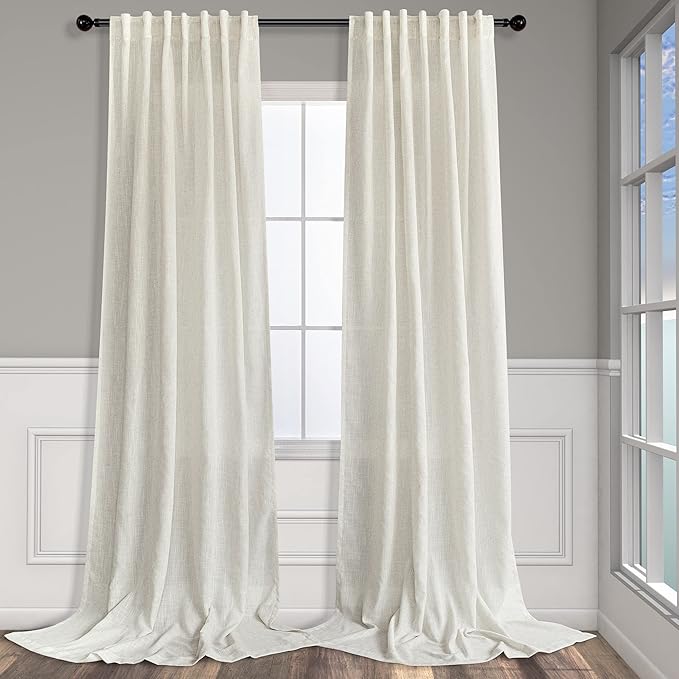 Pitalk Natural Linen Extra Long Curtains 120 Inch Length for Living Room 2 Panels Set Back Tab Rod Pocket Drapes Boho Rustic Soft Cotton Textured Semi Sheer Linen Curtains for Large Window 10 FT Tall