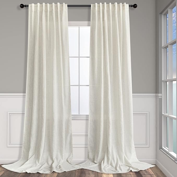 Extra Long Drapes 132 Inch Length Hanging Back Tab Rod Pocket Linen Sheer Natural Fabric Tall Floor to Ceiling 2 Story Curtain for High Living Room Sliding Door Villa Hall Theater 11 FT European Style