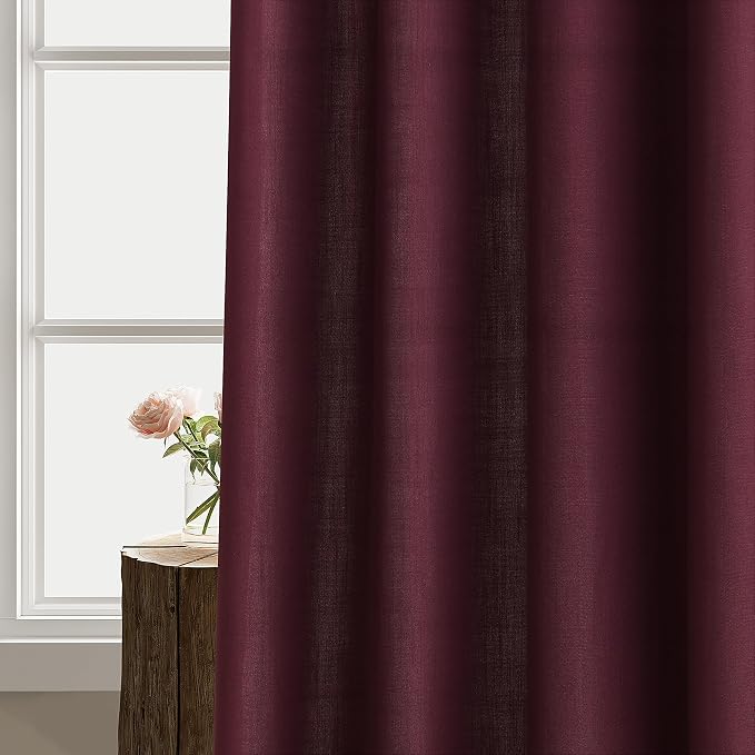Aersas Burgundy Linen Grommet Curtains 102 Inches Long 2 Panels for Living Room Light Filtering Semi Sheer Morden Farmhouse Rustic Decor 102 Inch Length Drapes Patio Sliding Door Office Bedroom