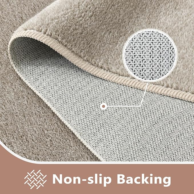FinRèc 4x6 Washable Area Rugs for Bedroom Living Room, Low Pile Thin Rug Solid Color, Non-Slip Carpet Indoor for Home Decor (Greige)