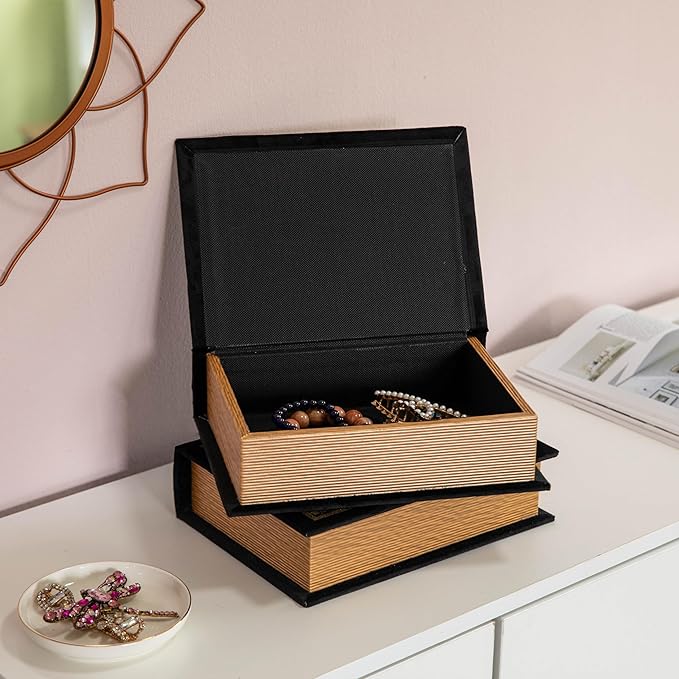 Decorative Vintage Book Shaped Trinket Storage Box - Black