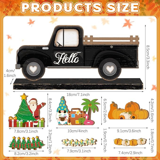 34 Pcs Small Interchangeable Patriotic Truck Decor 4th of July Table Centerpiece Holiday Seasonal Sign Farmhouse Wood Home Office Desk Accessories Memorial Day Tiered Tray Decorations Gift