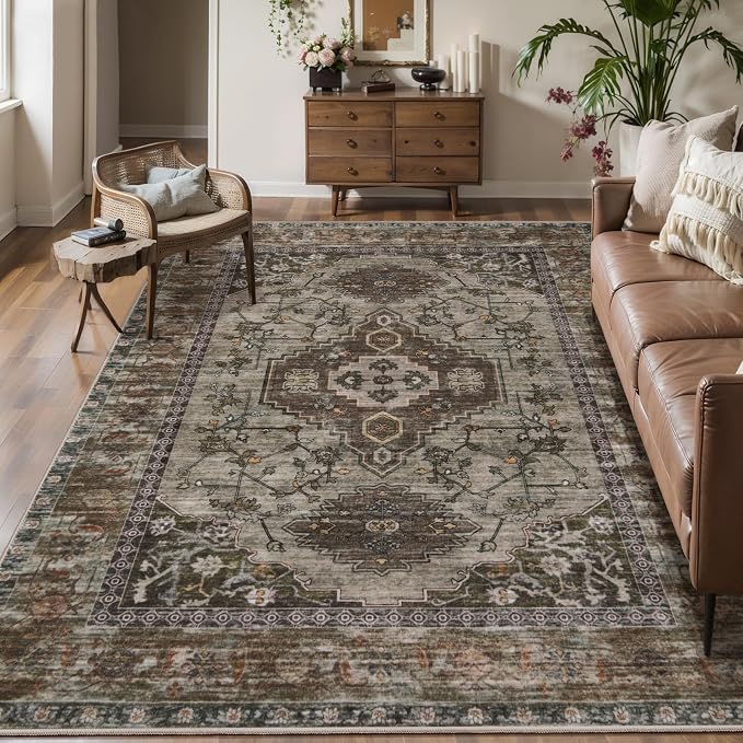 Tangsoo 3x5 Washable Rugs Oriental Area Rug, Vintage Non Slip Indoor Accent Rug, Print Distressed Grey Carpet, Soft Low Pile Rug for Living Room Dining Bedroom Bedside Entryway