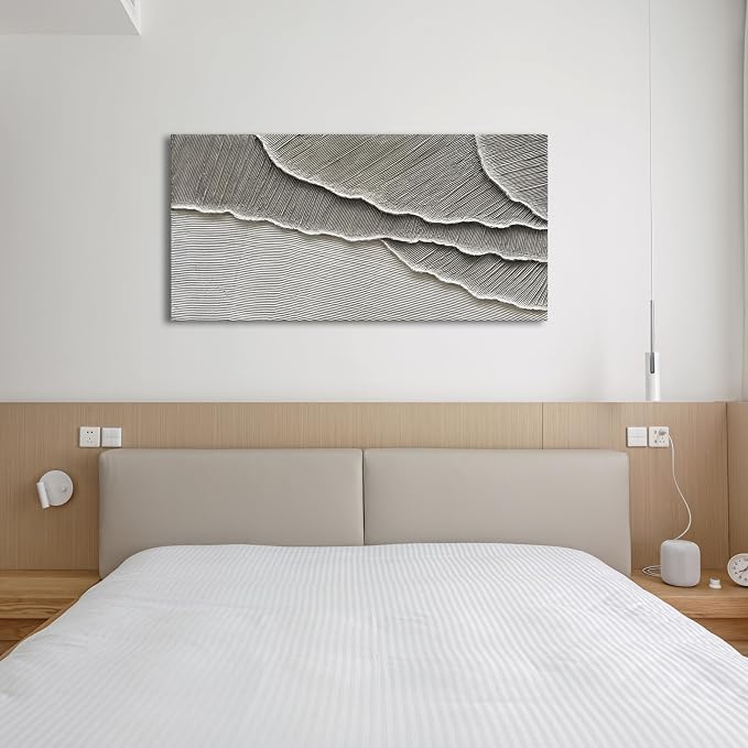 NANKAI Art Hand Painted Wave Landscape Oil Painting Modern Abstract Grey and White Art Painting 24x48 inch Abstract wall Art Deco