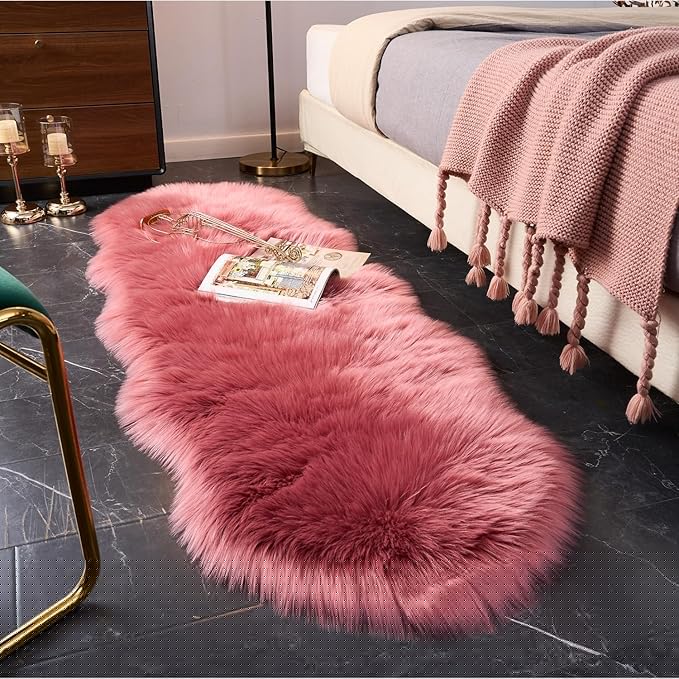EasyJoy Ultra Soft Fluffy Shaggy Area Rug Faux Fur Rug Chair Cover Seat Pad Fuzzy Area Rug for Bedroom Floor Sofa Living Room (2 x 6 ft Sheepskin, BlushPink)