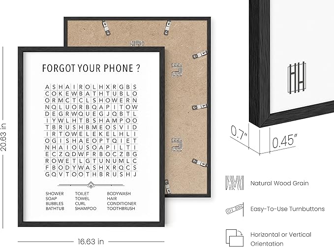 HAUS AND HUES Funny Bathroom Decor and Bathroom Prints, Funny Bathroom Wall Art Signs, Kids Restroom Decor Word Search (Black Frame 16"x20")