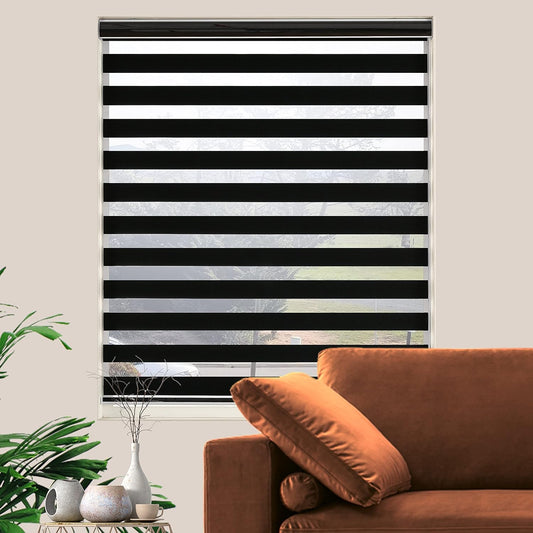 Blackout Zebra Blinds, Dual Layer Free-Stop, Room Darkening Zebra Shades, Blinds for Indoor Windows, Light Filtering Privacy Sheer Shade for Home(63" W X 72" H, Black)