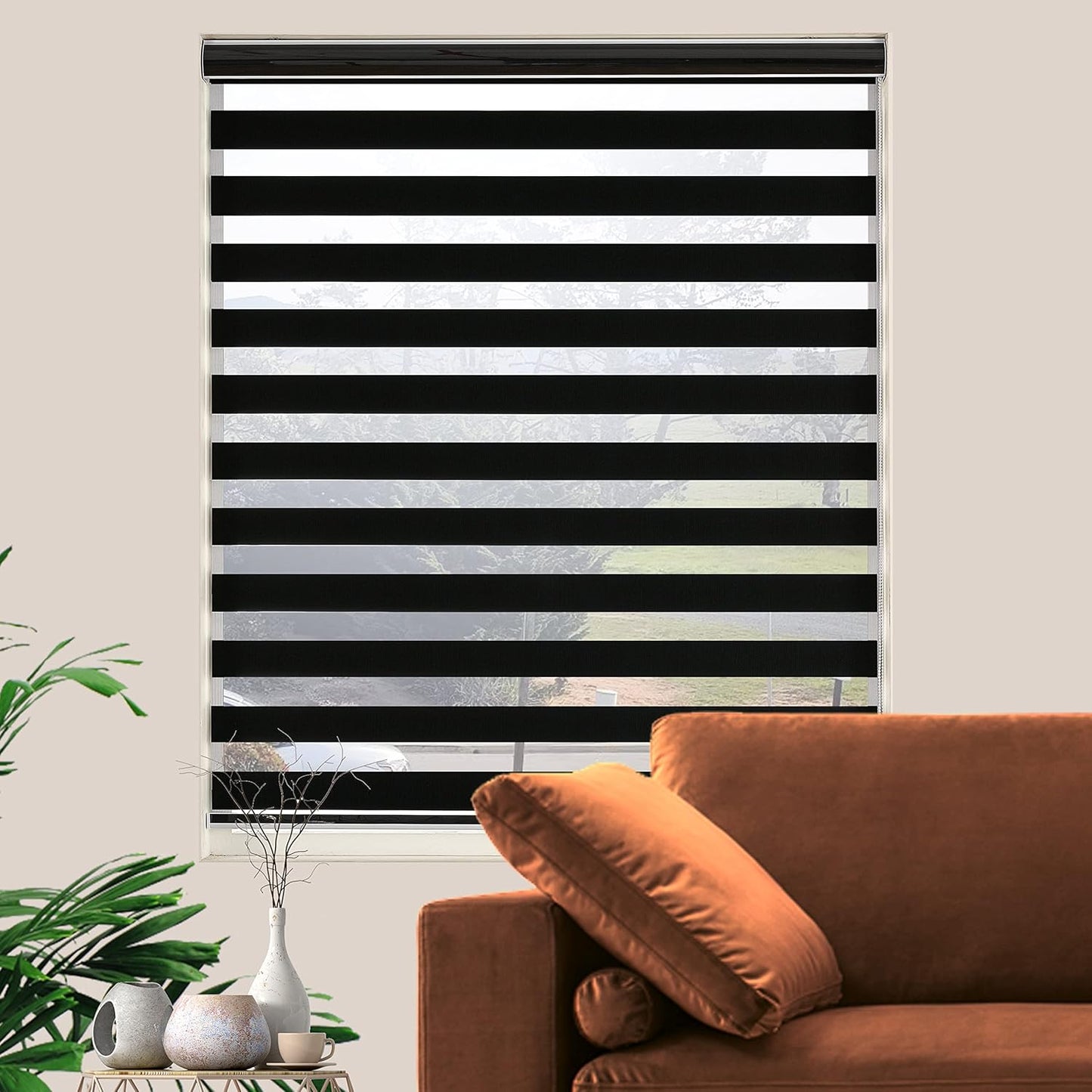 Blackout Zebra Blinds, Dual Layer Free-Stop, Room Darkening Zebra Shades, Blinds for Indoor Windows, Light Filtering Privacy Sheer Shade for Home(46" W X 72" H, Black)