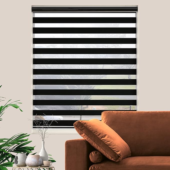 Blackout Zebra Blinds, Dual Layer Free-Stop, Room Darkening Zebra Shades, Blinds for Indoor Windows, Light Filtering Privacy Sheer Shade for Home(21" W X 72" H, Black)