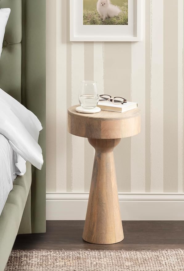 Kate and Laurel Solbrett Transitional Sophisticated Round Side Table, 12 x 12 x 22, Light Natural, Sculptural Living Room End Table with Unique Pedestal Table Design for Use as Bedroom Nightstand