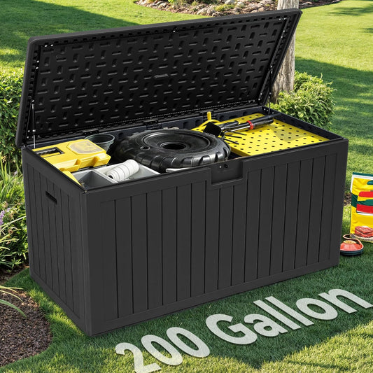 YITAHOME 200 Gallon Double-Wall Deck Box with Divider & Side Handles, Outdoor Large Storage for Patio Furniture Cushions, Garden Pool Accessories, Water Resistant & Lockable(Black)