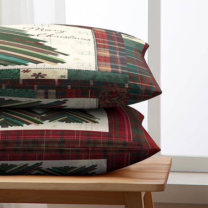 Merry Christmas Lumbar Pillow Covers 12x20 Set of 2 Red Classic Checkered Green Xmas Tree Throw Pillow Covers Holiday Pillowcase Rectangular Cushion Case for Couch Sofa