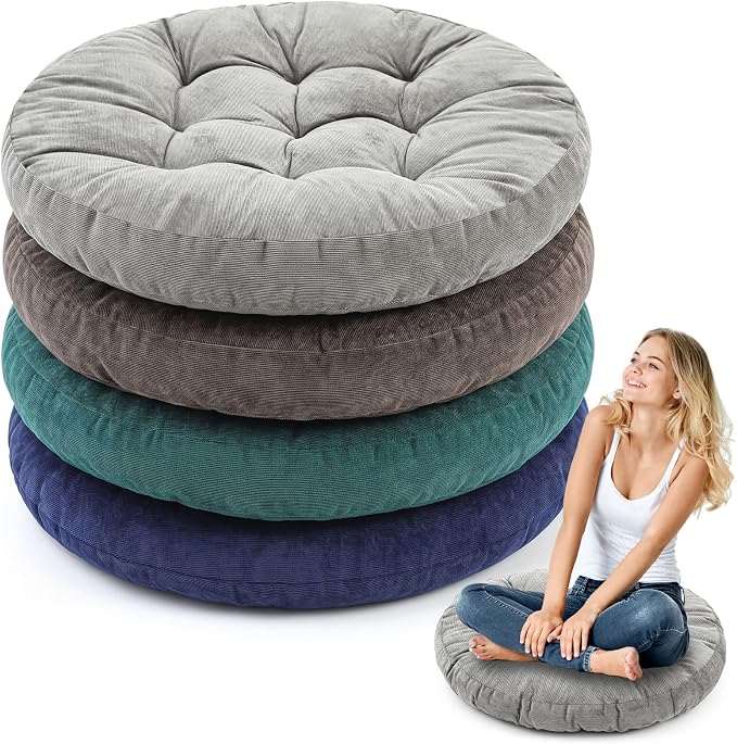 Jerify 4 Pcs Floor Pillow Cushions Large Round Square Large Meditation Floor Pillow for Classroom Adult Meditation Picnic Party Seating Learning Daycare School (Round,Dark Green)