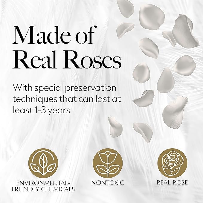 GLAMOUR BOUTIQUE 27 Flower Forever Heart Shape Box, Eternal Preserved Roses Gift for Her, Lasting Flowers, Premium Floral Heart Box for Birthday, Anniversary or Valentine’s Day, White (Color-Treated)