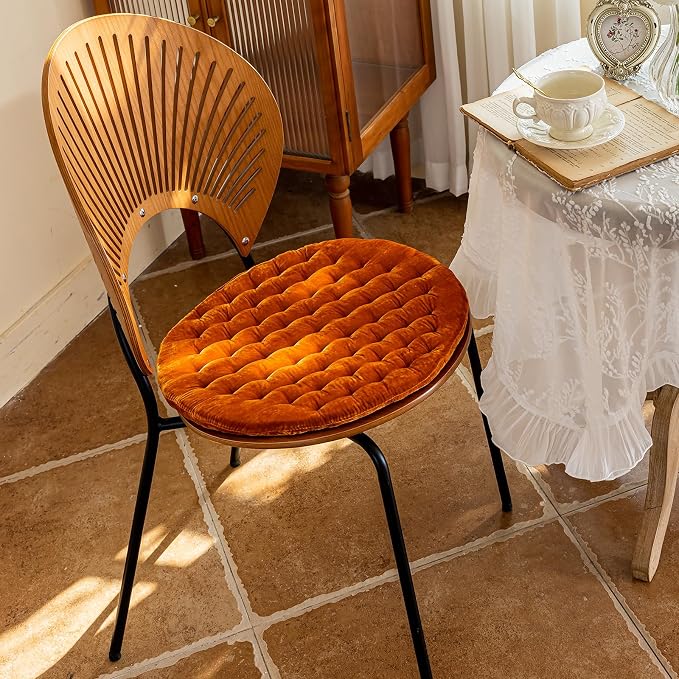 vctops Luxury Velvet Chair Pad Seat Cushion Soft and Comfy Chair Cushion Solid Color Round Seat Pad Cushion for Kitchen Dining Office Chair (Orange,17"x17")