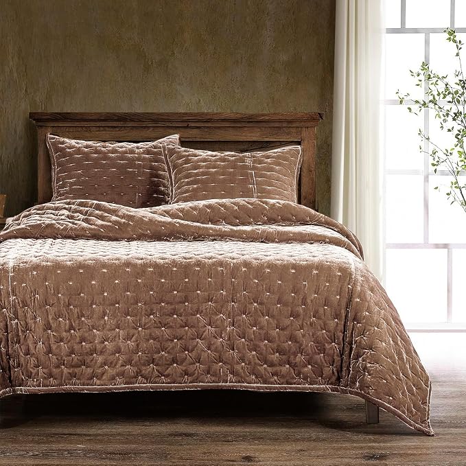 HiEnd Accents Stella Faux Silk Velvet Pillow Sham, Standard, 21x27 inch, Dusty Rose, Romantic Western Modern Traditional Style Luxury Bedding