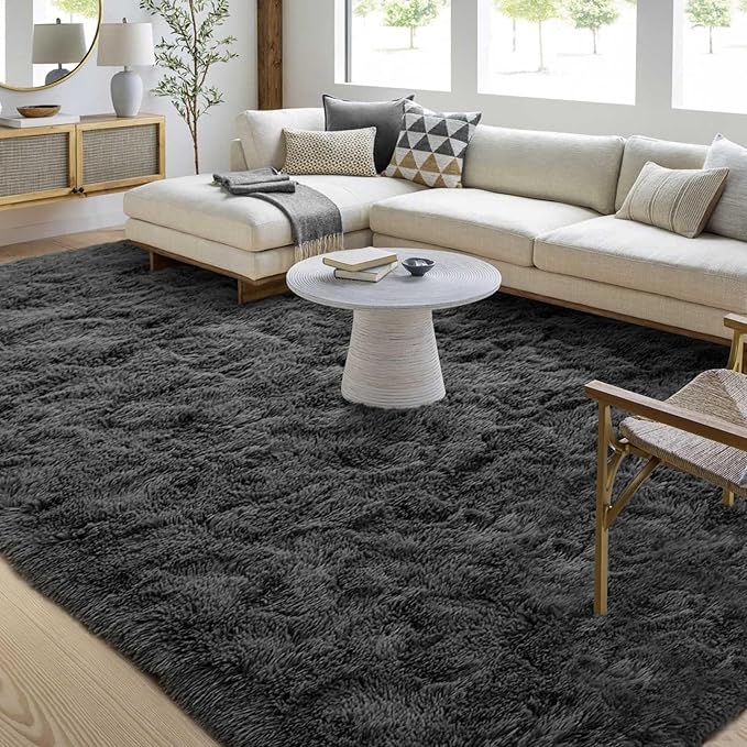 FinRèc 5x8 Feet Grey Rugs for Living Room Bedroom, Fluffy Shaggy Area Rug, Non-Slip Soft Shag Rug for Nursery Kids Room Dorm Room Home Decor, Indoor Plush Floor Carpet