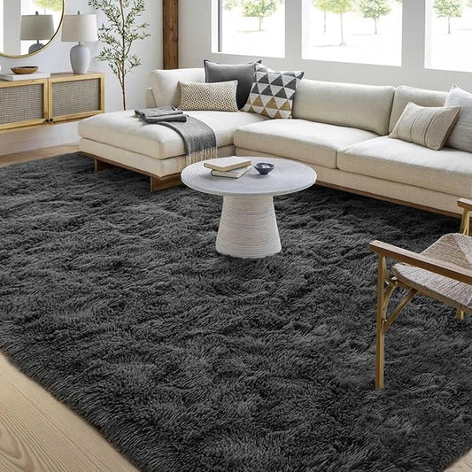 FinRèc 5x8 Feet Grey Rugs for Living Room Bedroom, Fluffy Shaggy Area Rug, Non-Slip Soft Shag Rug for Nursery Kids Room Dorm Room Home Decor, Indoor Plush Floor Carpet
