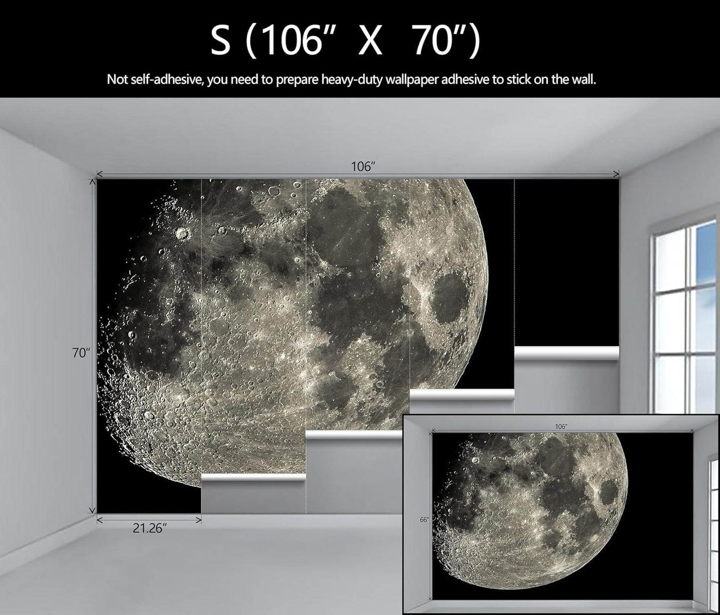 Moon Wallpaper Dark Night Sky Landscape Mural Living Room Bedroom Kids Room (Not Peel and Stick)