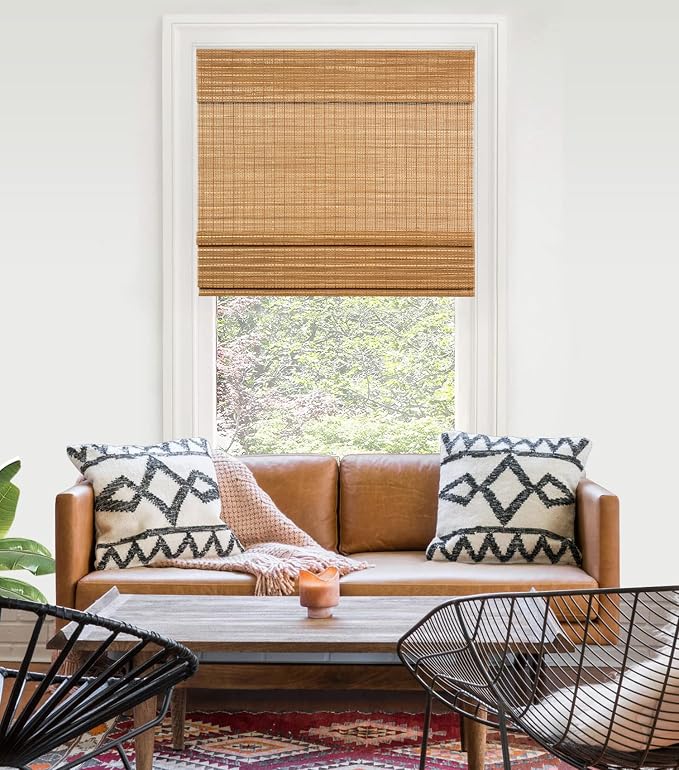 LazBlinds Cordless Bamboo Roman Shades for Windows, 33'' W x 60'' H | Natural Light Filtering Bamboo Window Blinds, Bamboo Blinds for Bedroom Living Room Office Indoor