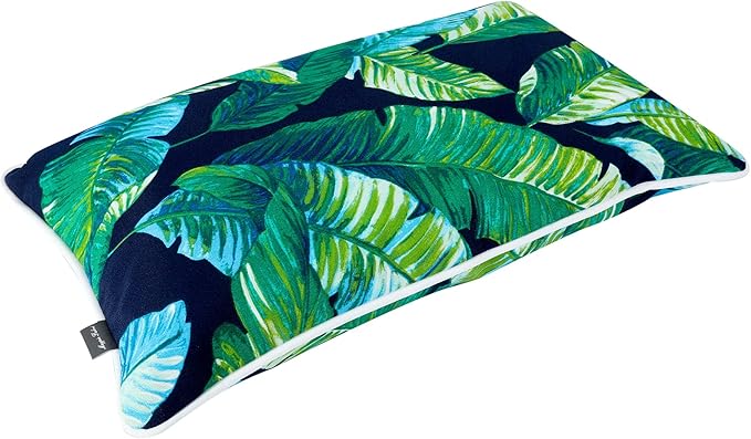 Magpie Fabrics Set of 2 Lumbar Throw Pillow with Insert 12x20 Inch, Outdoor Rectangular Waterproof Home Decorative Toss Cushion for Patio Garden Car Office - Green Lagoon Leaves