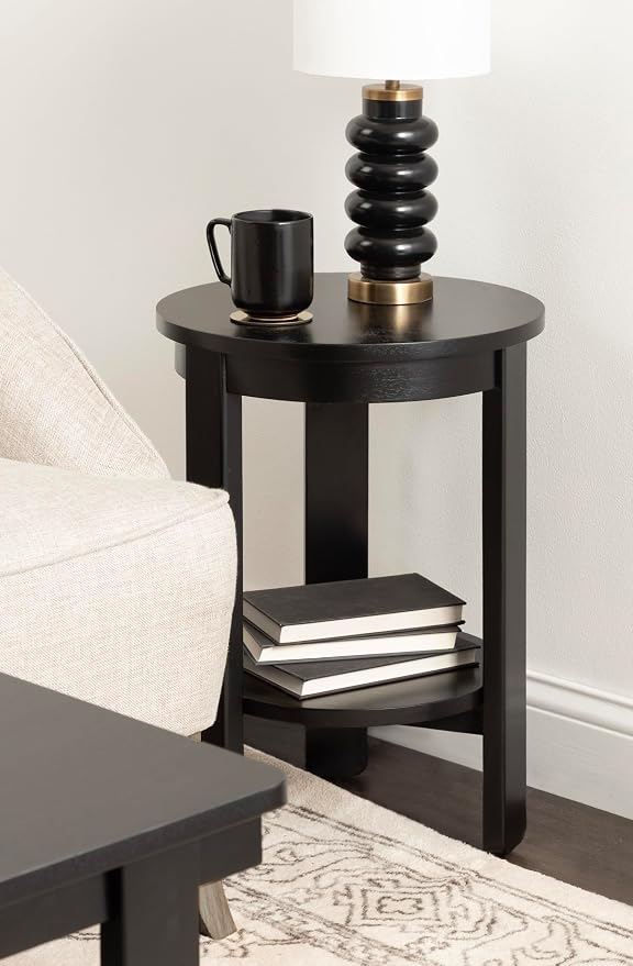 Kate and Laurel Foxford Tiered Round Side Table, 16 x 16 x 23, Black, Transitional Two-Tier Circle Nightstand Table with Storage and Resilient Wood Construction for Bedroom Decor