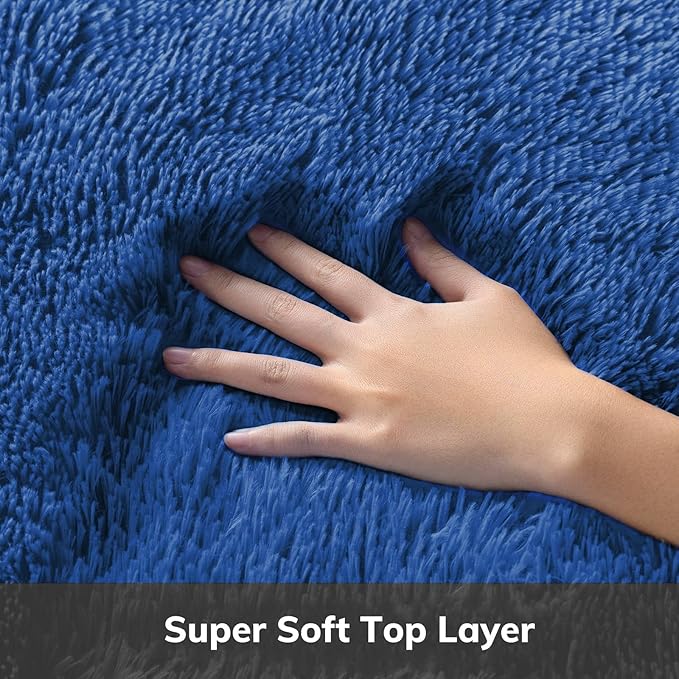 Ophanie Round Rug 6Ft Blue Circle Area Rug, Boys Room Decor, Fluffy Fuzzy Bedroom Carpet, Plush Soft Shaggy Living Room Rugs for Kids Home Aesthetic, Nursery with Over 99 pcs Pile fibers