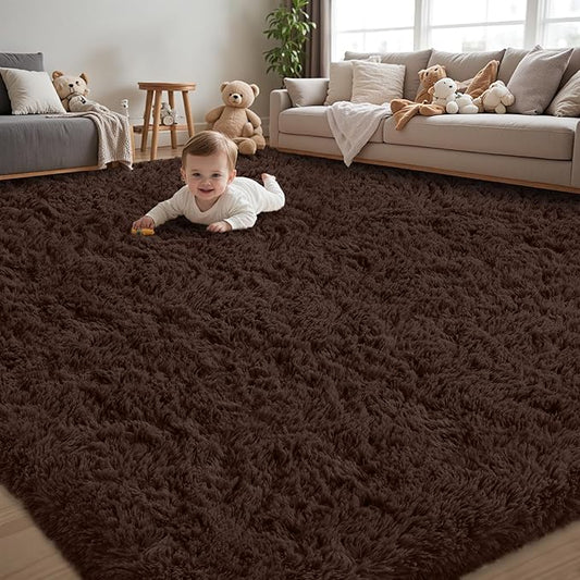 6x9 Area Rugs for Living Room:Ultra Soft Fluffy Shag Brown Rug,Large Fuzzy Plush Indoor Non Slip Carpet Washable Rugs for Bedroom Kids Nursery Office Dorm Modern Decor(Brown 6'x9')