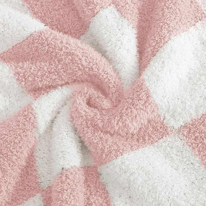 WRENSONGE Soft Checkered Throw Blanket for Couch-Cozy Warm Knitted Blankets | Lightweight Fluffy Decor for Boys & Girls, Sofa, Chair, Bed, 30x40in,Pink