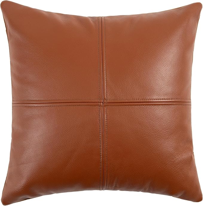 Full Grain Leather Throw Pillow Cover (18" x 18") (Brownish Orange) | Cowhide Sofa Cushion Case Thick Genuine Leather Throw Pillow for Living Room Bedroom and Home Office, Pack of 1, Cover Only