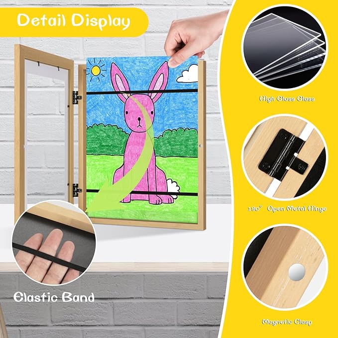 2 Pack Kids Artwork Frame - Natural Woodgrain, 10x12.5 & 8.5x11, Changeable Front Opening, Holds Crafts, Drawing, Art Project, Schoolwork