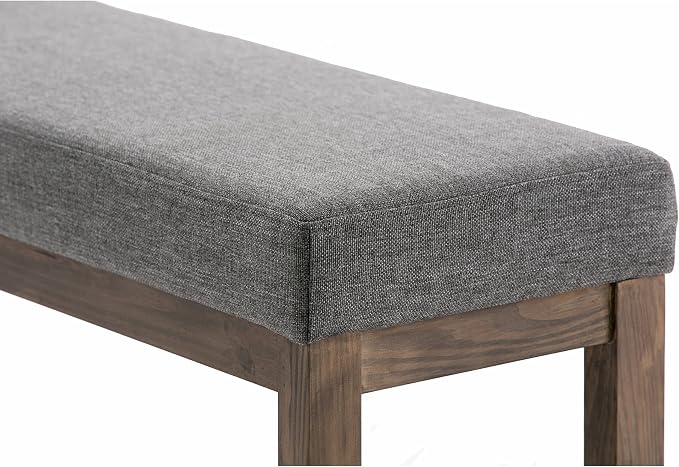 SIMPLIHOME Milltown Large Ottoman Bench - 44 inch Wide Upholstered Linen Look Fabric Rectangle Footstool Ottoman in Grey, Contemporary Bench for Bedroom or Entryway with Cushioned Seat, Assembled