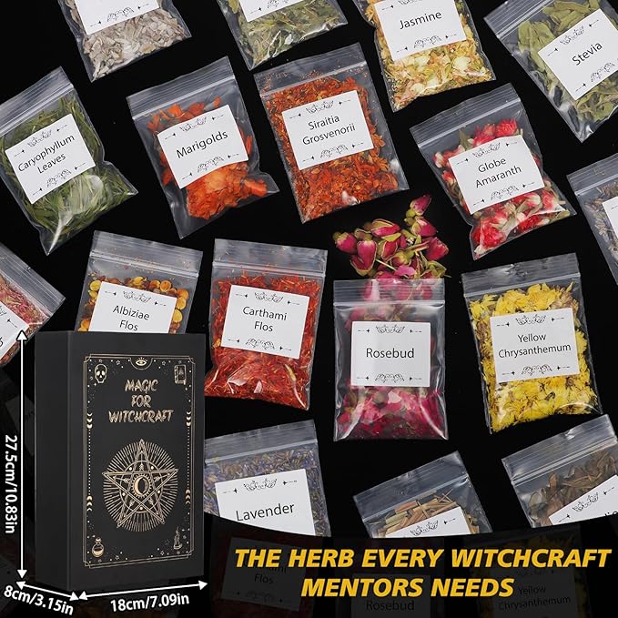 HNSHAG 60 PCS Witchcraft Herbs Set,Bulk Dried Flowers for Witch Candles Spells,Wiccan Supplies Tools,Pagan Altar Rituals,Lavender Rose Sachet DIY Craft Accessories,Gifts for Witchy Beginner Friends